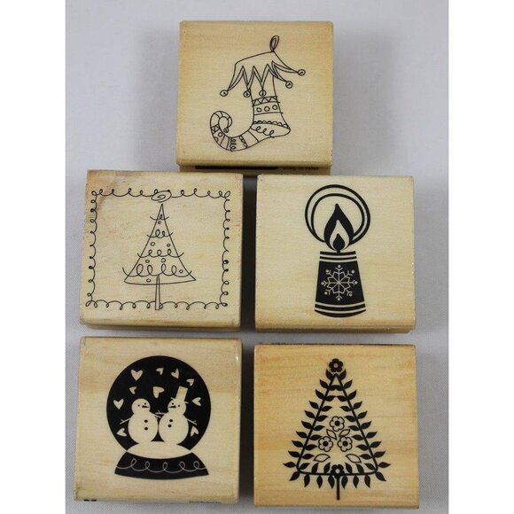 Craftsmart Christmas Holiday Rubber Stamps Lot of 5 Snow Globe Stocking Candle - Picture 1 of 4